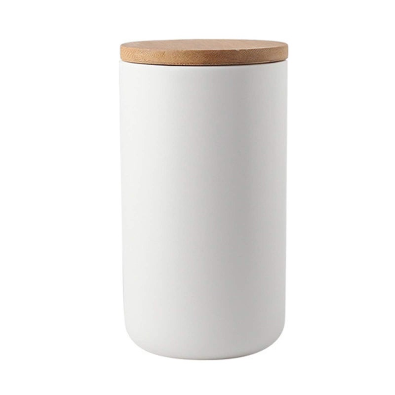jessie Ceramic Storage Containers with Airtight Seal Bamboo Lids Kitchen Canisters for Tea Spice Seasoning Sugar Coffee (white, 1000ml/34 oz) - Image 1